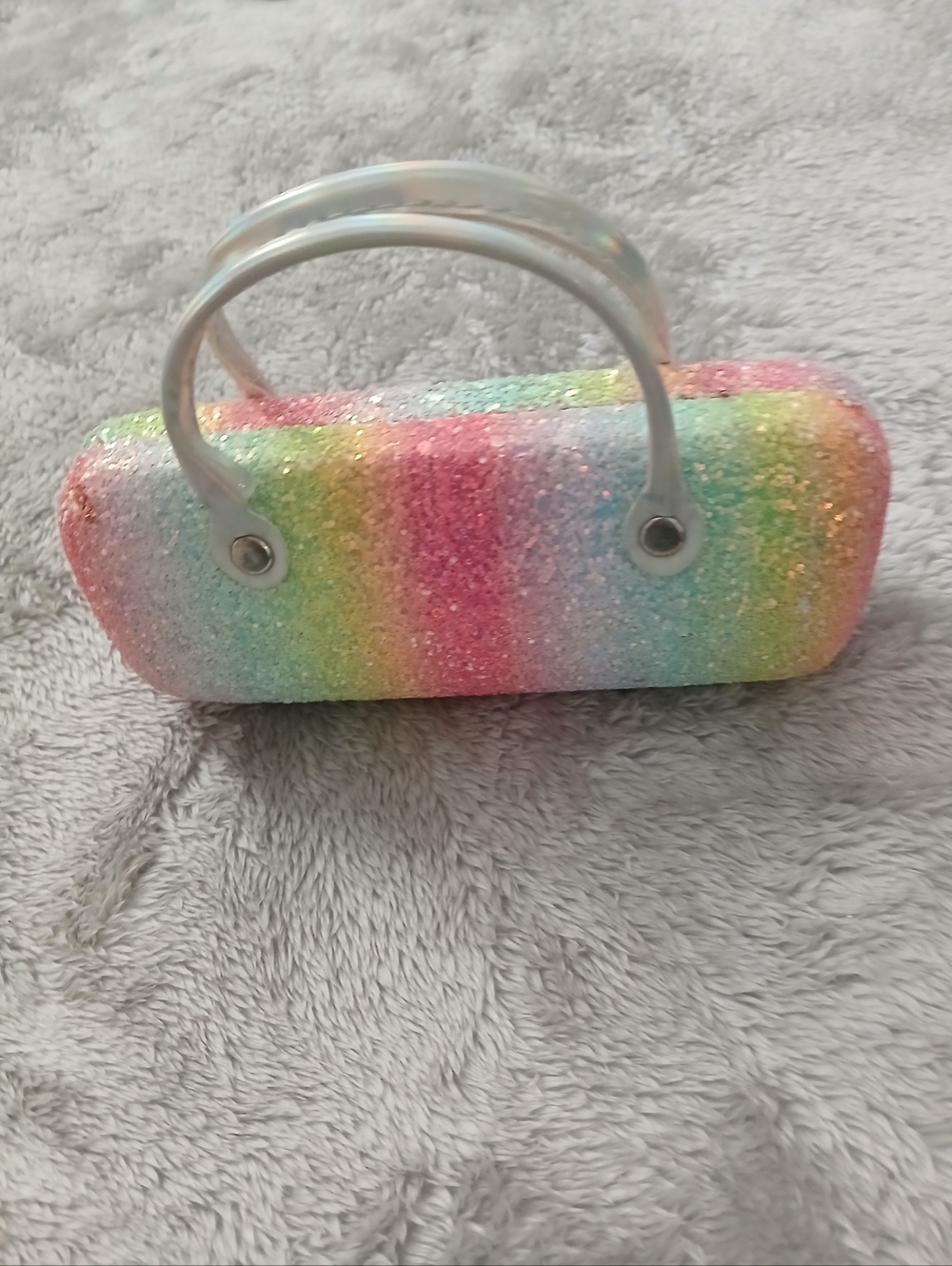 Glitter Rainbow Eyeglass Case Handbag with Iridescent Handles